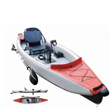 China Customized Color 14 Feet 420cm Inflatable Drop Stitch Foot Drive Pedal Fishing Kayak